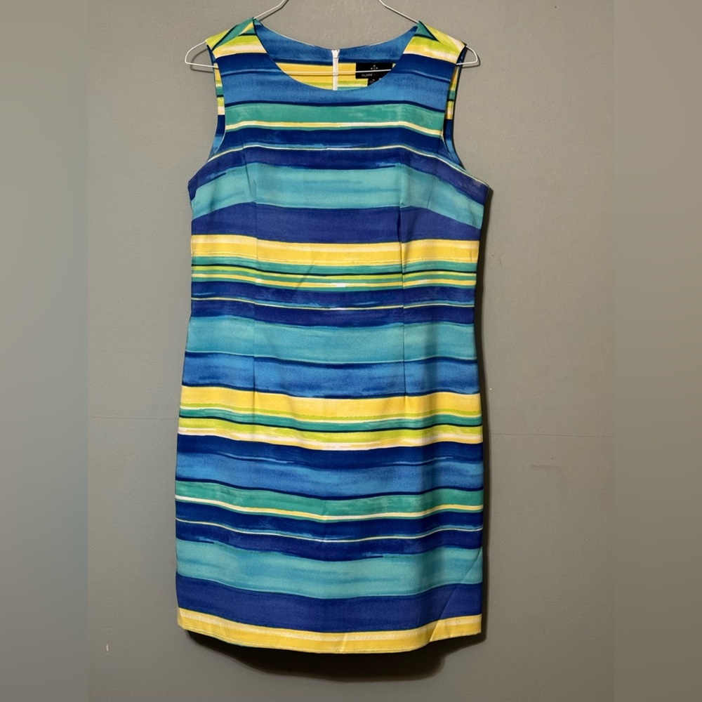 Ronni Nicole Vibrant Blue and Yellow Striped Mini Dress
